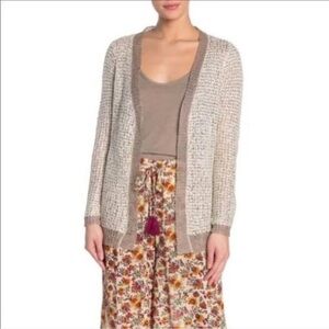 Raga Veda Open Front Cardigan Light Weight Sweater Cardigan Gold metallic cream